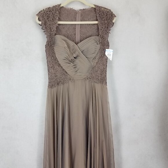 La Femme Size 6 Cocoa 21661 Ruched Chiffon A-line Gown Long Maxi Dress - Picture 3 of 14